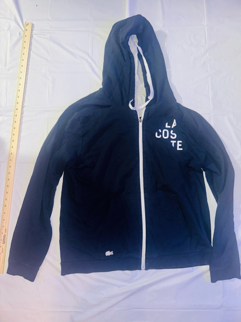 Lacoste Navy Hoodie with White Zip and Logo